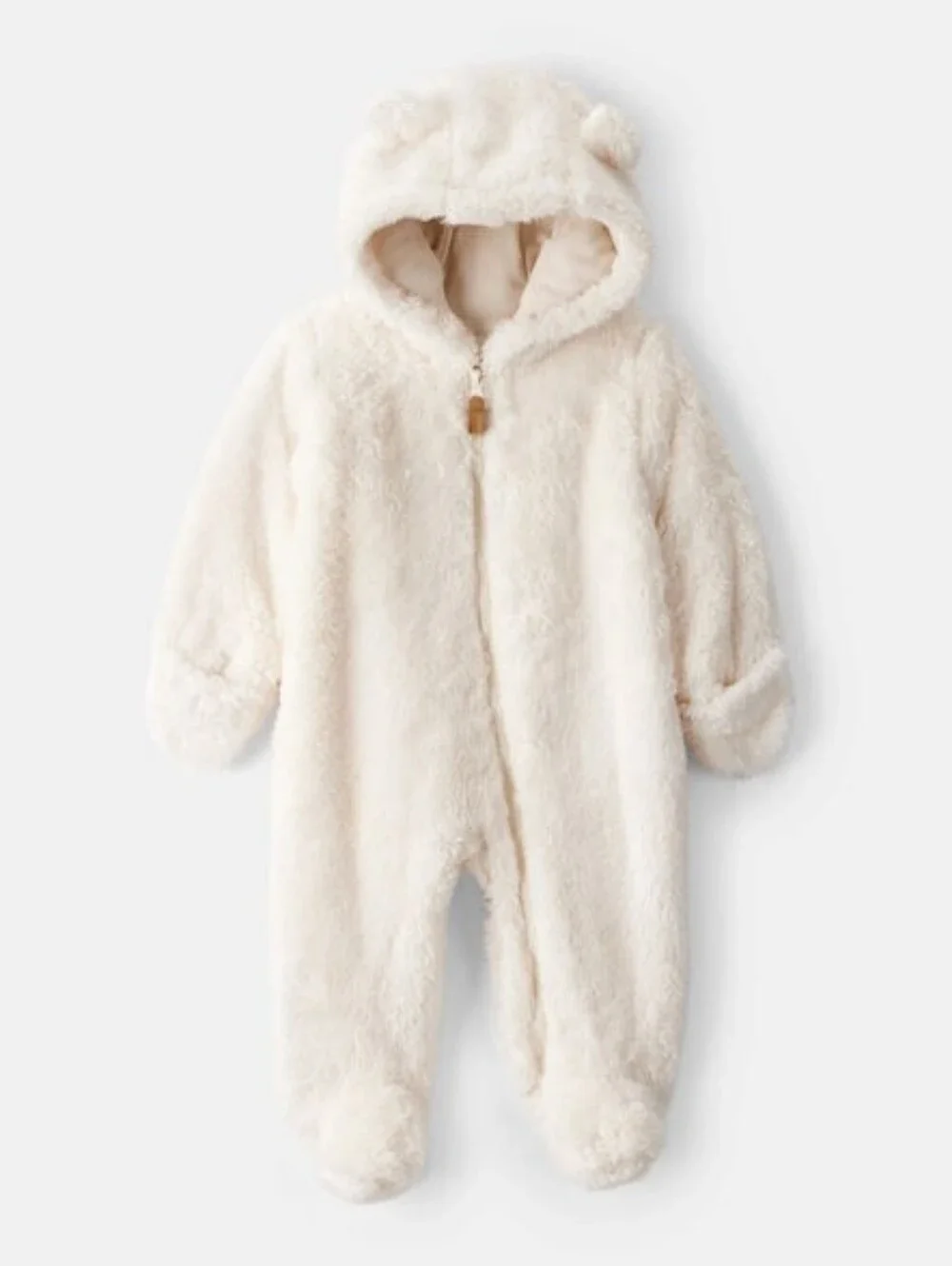 Carter's Baby Sherpa Hooded Long-Sleeve Jumpsuit - White